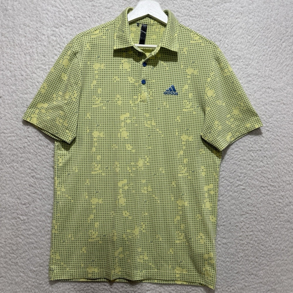 Adidas Primegreen Night Camo Print Polo Golf Shirt Size S Mens Yellow/blue
